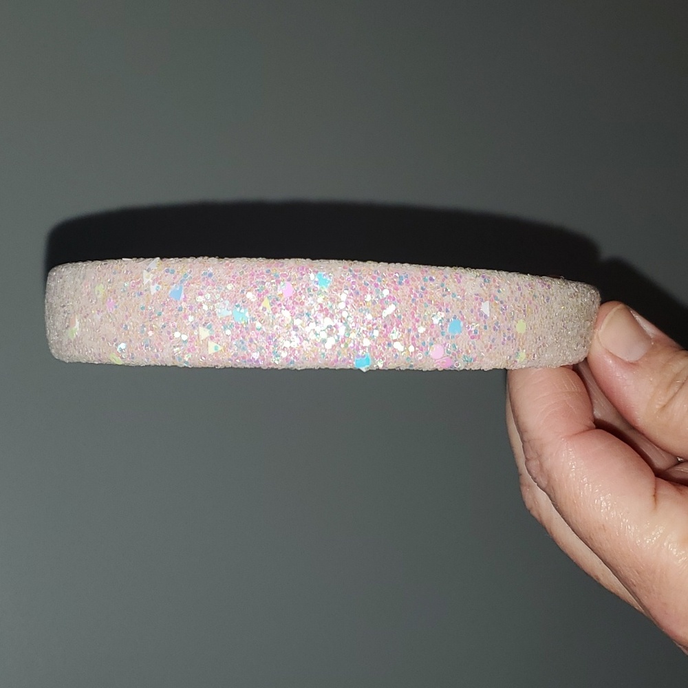 New boutique handmade iridescent glitter shiny flexible headband pink - Picture 5 of 7